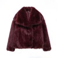Abrigo de piel sintética para mujer, chaqueta holgada de manga larga con cuello levantado, abrigo grueso de invierno - details 9