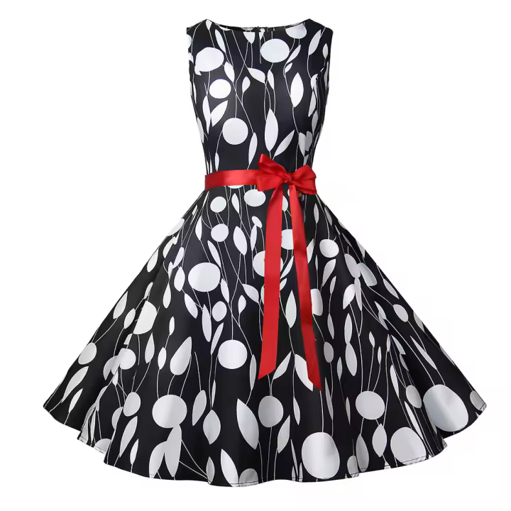 Primavera 2025 nuevo estampado para ropa de mujer, vestido con colgante grande y cinturón - 1