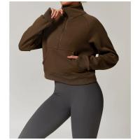 Sudadera de lana para mujer, jersey de cuello alto con media cremallera y bolsillo canguro, ropa deportiva informal suave para invierno - details 9