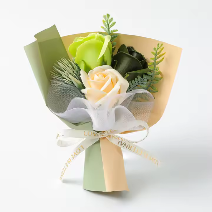 Embalaje de regalo, ramo de rosas artificiales de 3 cabezas, decoraciones artificiales, decoración de flores artificiales, decoración de flores falsas para boda - 1