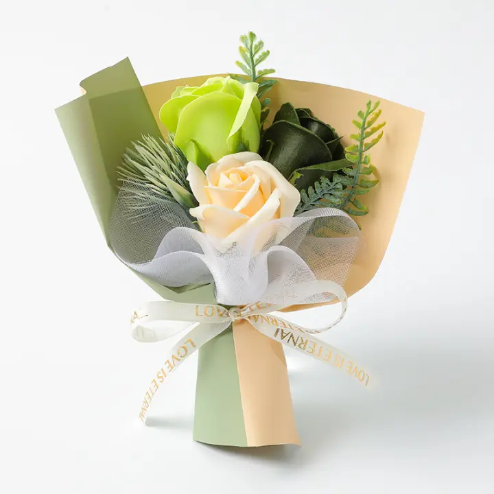 Embalaje de regalo, ramo de rosas artificiales de 3 cabezas, decoraciones artificiales, decoración de flores artificiales, decoración de flores falsas para boda - 1