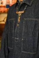 1920s Vintage Ejército de EE. UU. Primavera Verano Azul Denim Uniformes de Trabajo Jersey Suelto Camisa Chaqueta - details 5