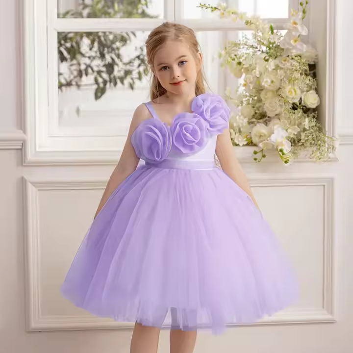 Vestido de fiesta amarillo para niñas de 3 a 12 años, vestidos de cumpleaños morados de 7-8 años, vestido de novia de flores rosas de princesa de presentador de 6 años - 1