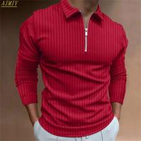 Polo deportivo informal con solapa de color liso para hombre, camisa de manga larga a rayas con cremallera, alta elasticidad, novedad Otoño/Invierno 2024 - details 6