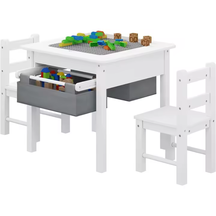 Extraíbles, Mesa de Juego con Base de Construcción, Blanco+Gris - 1