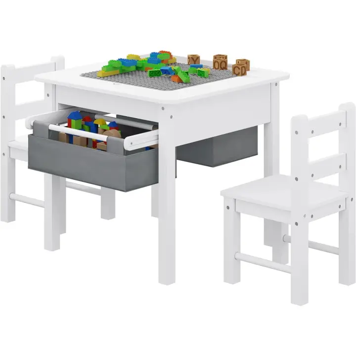 Extraíbles, Mesa de Juego con Base de Construcción, Blanco+Gris - 1