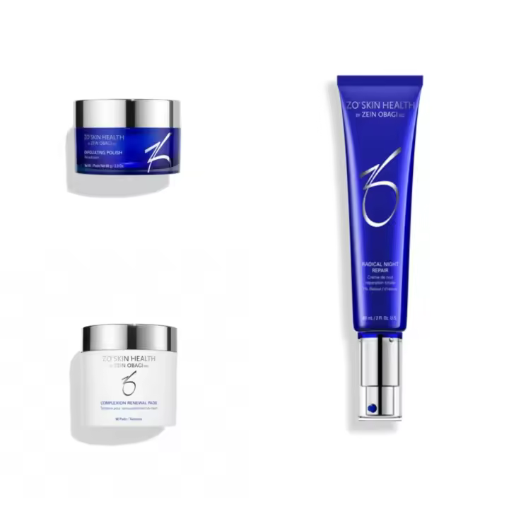 ZO SKIN Exfoliante Polaco 65g Pot Refrescante 60 Dijes + Reparación Radical Nocturna 60ml Set de tres piezas - 1