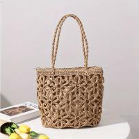 Bolso de Playa de Paja Tejido con Diseño de Flor Hueca Ligero, Duradero, Cierre de Cremallera, Perfecto para Fiestas de Verano y Salidas - details 9