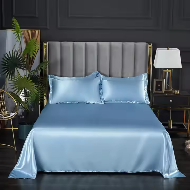 Sábana plana de satén para cama doble, Sábana de tela fresca para verano, sin funda de almohada, 1 unidad - 1