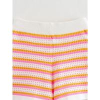 Top elegante de media manga con solapa para mujer, conjunto corto de cintura alta, camisa con estampado de rayas, pantalones cortos, traje a rayas a la moda para mujer - details 10