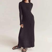 Vestido de Punto con Mangas Acolchadas Falda Larga con Lazo en Cintura, Cuello Redondo, Estilo Retro de los 90 Moda Callejera para Mujeres - details 5