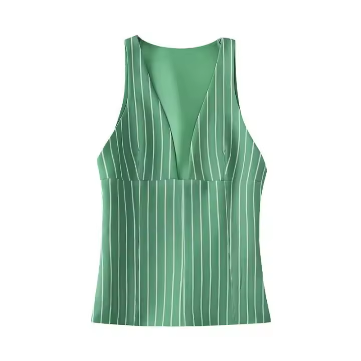 Blusa Sin Mangas a Rayas para Mujer OUWU Top Ajustado con Crema Lateral Ropa de Calle Elegante - 1