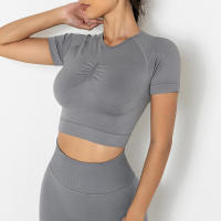 Hamidou-camisetas deportivas de Yoga para mujer, Tops sexys sin costuras para gimnasio, camiseta para correr, camisetas de Fitness - details 22
