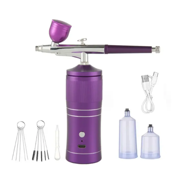 Kit de aerógrafo de compresor para uñas, máquina de aerógrafo recargable de mano para pintura, modelo de maquillaje, decoración de pasteles B - 1