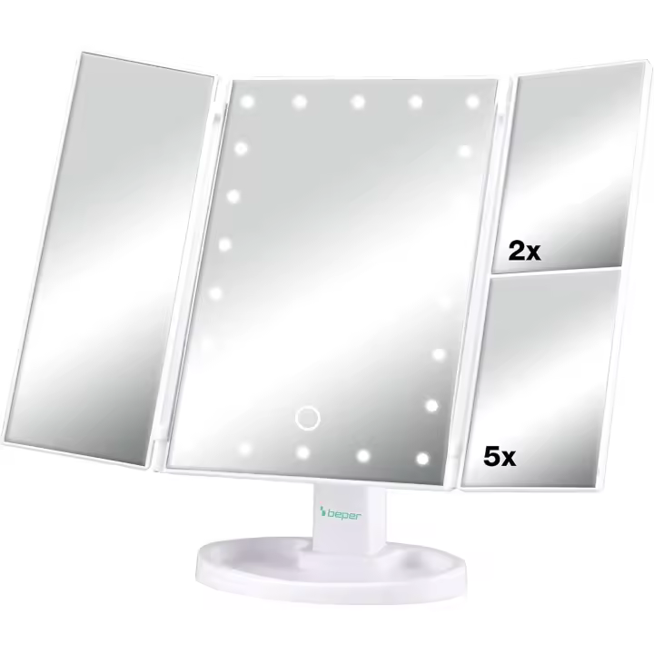 BEPER P302VIS050 Luz, Aumento 1x 2X / 5X – Espejo de Maquillaje con Luz para Tocador - 1