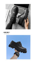 Zapatos derby de suela gruesa con punta cuadrada, zapatos negros de traje casual para jóvenes. - details 7