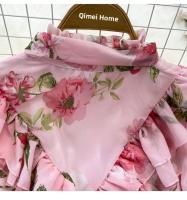 Elegante vestido midi de manga larga con corte en A y falda plisada, cintura ceñida, dobladillo de gasa, estampado floral coreano Sle Commute - details 20