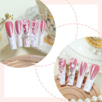 Uñas extra largas lados franceses uñas de uñas hechas a mano diamantes corazones perlas accesorios piezas de uñas de alta calidad - details 2
