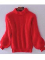 Mohair thicken turtleneck sweater autumn winter sweet lantern sleeve casual solid color pullover - details 10