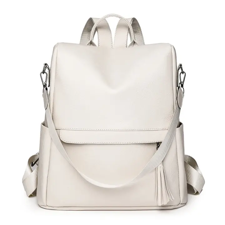 Mochila antirrobo de cuero para mujer, morral de viaje de alta calidad, Color sólido, A la moda, para adolescentes, 2024 - 1