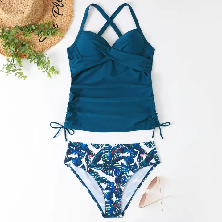 Traje de Baño de Dos Piezas con Estampado de Hoja Tankini de Verano Sexy para Mujeres - 1