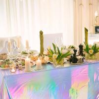 Cubierta de mesa de aluminio iridiscente de plástico para fiesta de Navidad, mantel rectangular, cubierta para mesa de comedor, decoración para banquete, fiesta de boda - details 4