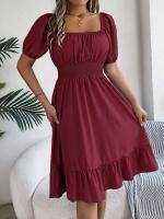 Elegante Vestido de Verano 2024 para Mujeres Cuello Cuadrado Corto Mangas Cortas con Volante - details 28