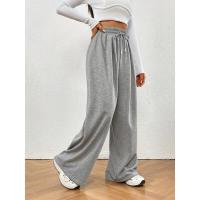 Moda coreana, mujeres de pierna ancha de cintura alta, deportes con cordón para, pantalones sólidos sueltos - details 2