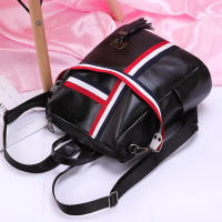 Mochila informal de gran capacidad, Correa desmontable con cremallera, bolso de hombro con colgante de oso, mochila con estampado de rayas - details 7