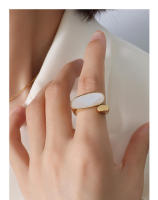 Anillo de Acero Inoxidable con Diseño de Concha Geométrica de Plata-Oro-Maple Leaf - details 4