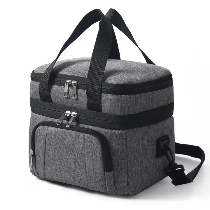Bolsa de almuerzo con doble aislamiento, fiambrera térmica portátil de capa, bolsa aislante térmica impermeable para Picnic con correa ajustable - 1