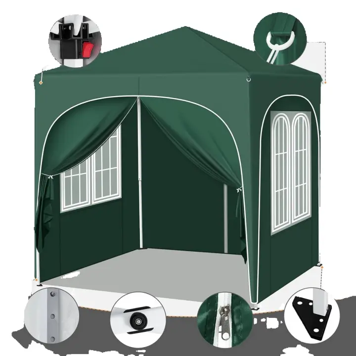 Gazebo plegable 2x2m, con 4 paredes laterales, tienda de fiesta regulable en altura -verde - 1
