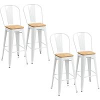 Taburetes de bar altos con respaldo, sillas de bar con reposapiés, asiento de madera y marco de acero - details 2