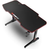 Mesa Gaming con Tablero con Acabado en Fibra de Carbono Cubierto por una Alfombrilla Full Size, Soporte para Tazas y Auriculares, Patas Regulables, Color Negro - details 15