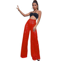 Moda femenina New -End Color sólido Pierna ancha con lentejuelas drapeadas Pantalones casuales para mujer - details 10