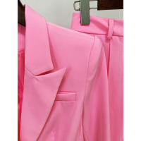Conjunto de Traje Blazer de Dos Piezas Rosa Talla Grande, Top de Botón, Pantalón Lápiz para Oficina - details 3