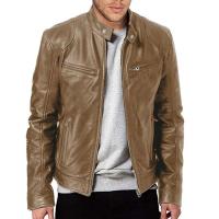 Chaqueta de Cuero Motera Delgada Ajuste Cinturón, Abeto, Anti-viento para Otoño - details 0