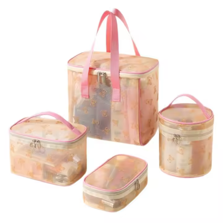Bolsas de cosméticos de malla de gran capacidad, bolsa de maquillaje con perspectiva multifuncional con cremallera, bolsa de almacenamiento de artículos de tocador suave INS, lavado de baño - 1