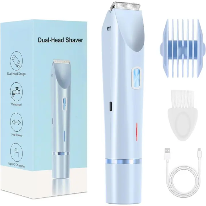 Máquina cortadora de bikini de doble cabeza para mujer, Afeitadora eléctrica inalámbrica resistente al agua, carga USB tipo C, depilación de cuerpo completo, - 1