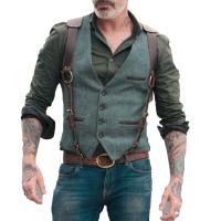 Chaleco de traje para hombre, chaleco formal de negocios con cuello en V en espiga para traje de boda o esmoquin - details 4