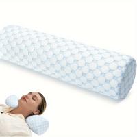 1pc Almohada de Soporte Cervical Refrescante con Tela Tejida Transpirable – Cojín Ergonómico para Alineación de Cuello y Espalda, Funda de Poliéster Extraíble, Cierre de Cremallera, Lavable a Máquina, Azul Claro, Almohada para el Cuello - details 1