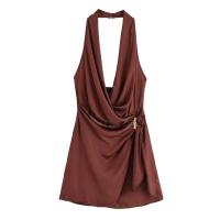 Vestido corto sexy con escote en V profundo y diseño sin espalda, estilo francés 2025, ropa de verano para mujer. - details 1