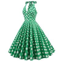 2025 nuevo Hepburn verano Vintage lunares mujeres Halter elegante fiesta 50s 60s Rockabilly Pin Up túnica Swing vestido de cola - details 3