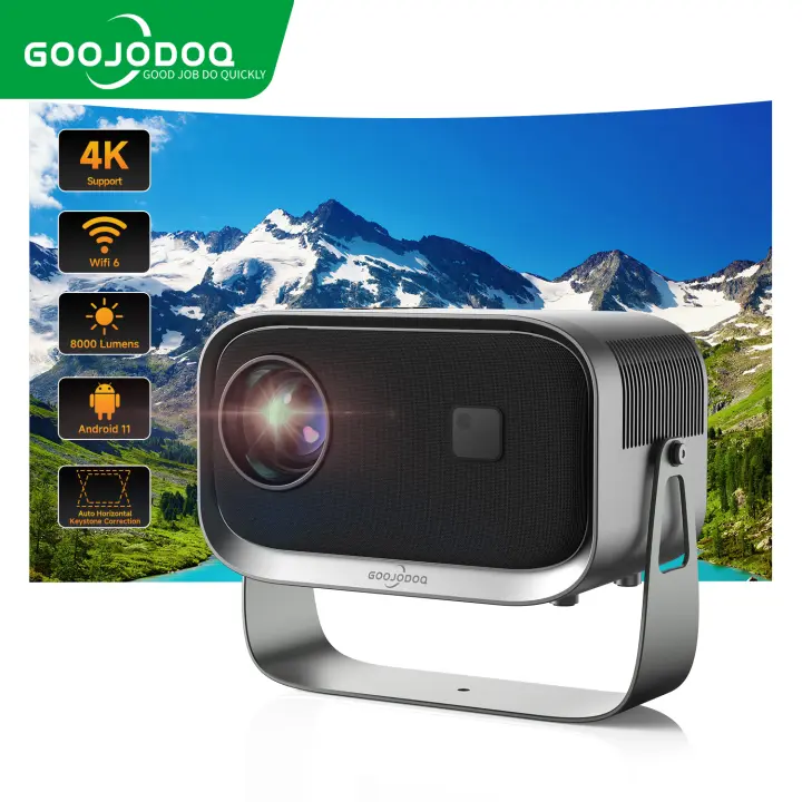 Proyector Mini Portátil  1080P Android WiFi 6 Bluetooth 5.2 4K FHD Native para Exteriores/Hogar con Control Remoto Vibración Visual Cable HDMI y AV Incluido Metal 720P Resolución - 1