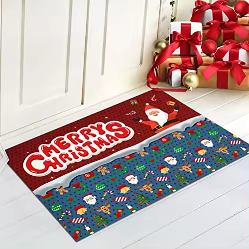 Felpudo de Navidad de Entrada, Alfombra Decorativa, Antideslizante y Absorbente, Decoración para Salón o Baño - 1