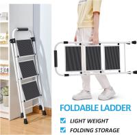 Escalera Plegable 4 Peldaños, Escalera de Tijera con Pedales Antideslizantes Anchos, Barandilla, Escalón Taburete de Acero Portátil Uso Hogar Cocina Oficina, Carga hasta 150 kg, Blanco - details 21