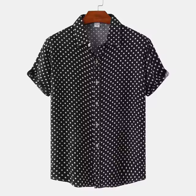 Camisa de hombre Camisa de manga corta con solapa y estampado de lunares - 1