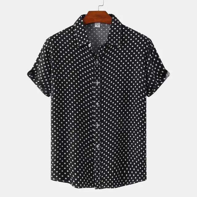 Camisa de hombre Camisa de manga corta con solapa y estampado de lunares - 1