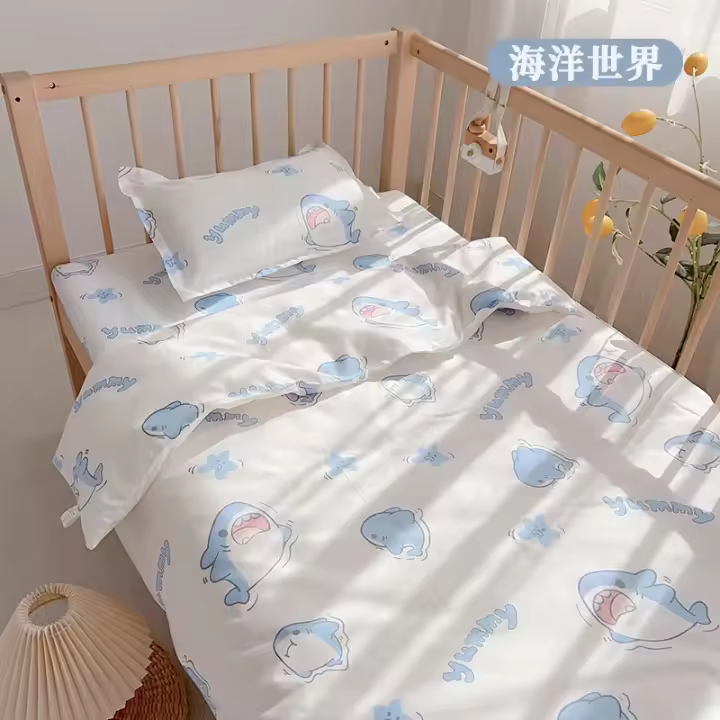 Juego de 3 uds de juegos de cama para bebé recién nacido, funda de almohada con estampado de dibujos animados de algodón para niños pequeños, funda nórdica, funda de manta para niños - 1