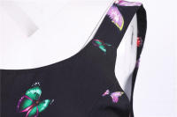 Women vintage spaghetti strap floral print high waist elegant sleeveless a-line party midi dress - details 5
